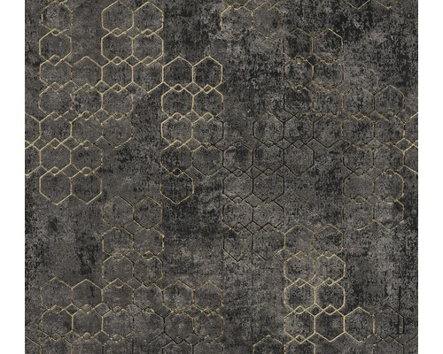 A.S. CRÉATION Vliesbehang 37424-6 New Walls grafisch antraciet Behang met geometrisch zeshoekpatroon