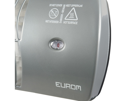 Eurom Logo, Symbool niet afdekken, Symbool heet oppervlak, Kachel detailopname