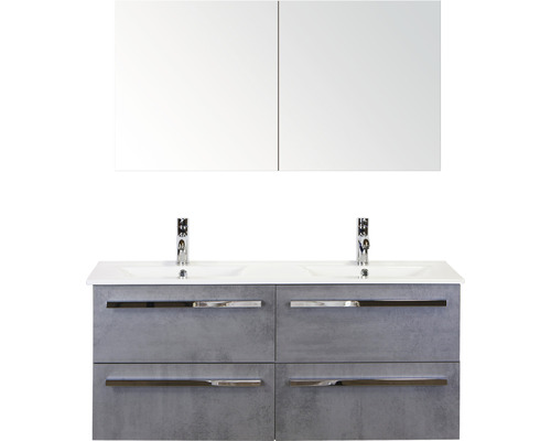 SANOX Badkamermeubelset Seville met spiegelkast en wastafel met twee kraangaten 121 cm beton antraciet SANOX Badkamermeubelset Seville met spiegelkast en wastafel met twee kraangaten 121 cm beton antraciet