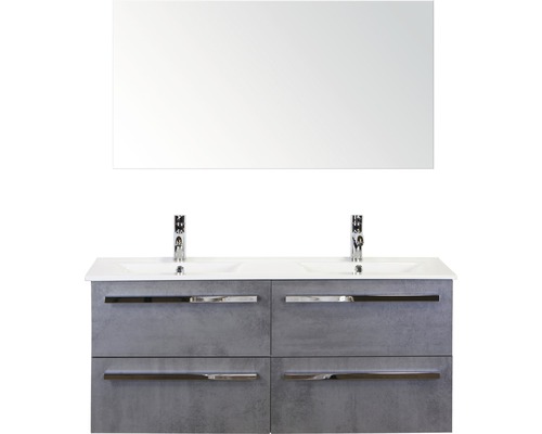 SANOX Badkamermeubelset Seville met spiegel en wastafel met twee kraangaten 121 cm beton antraciet SANOX Badkamermeubelset Seville met spiegel en wastafel met twee kraangaten 121 cm beton antraciet