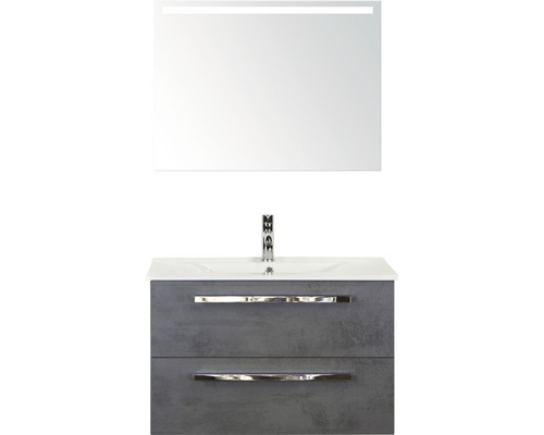 Badkamermeubelset Seville 80 cm keramische wastafel model 1 incl. spiegel met verlichting beton antraciet