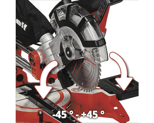 Verstekzaag met een zwenkbereik van -45 graden tot +45 graden