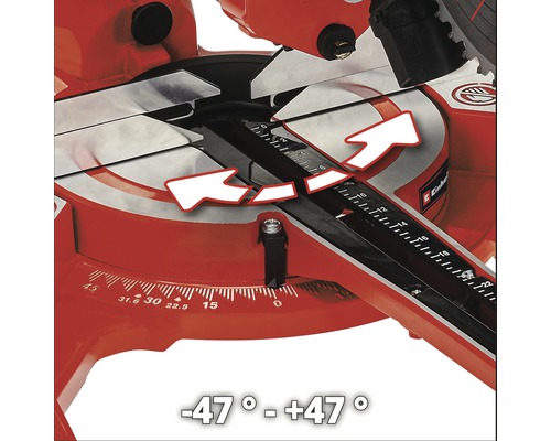 Verstekzaag met draaitafel van -47 graden tot +47 graden