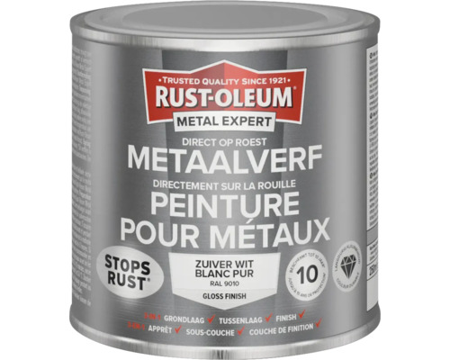 RUST-OLEUM Metal Expert Metaalverf direct op roest hoogglans waterbasis RAL 9010 wit 250 ml