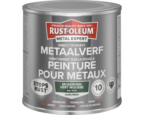 RUST-OLEUM Metal Expert Metaalverf direct op roest hoogglans waterbasis RAL 6005 groen 250 ml
