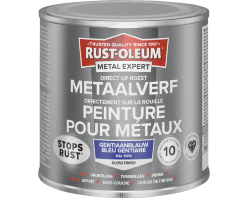 RUST-OLEUM Metal Expert Metaalverf direct op roest hoogglans waterbasis RAL 5010 blauw 250 ml