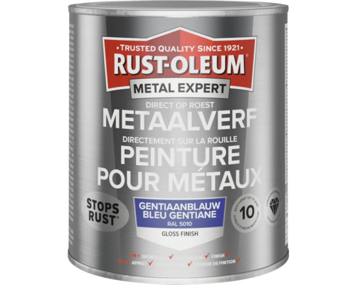 RUST-OLEUM Metal Expert Metaalverf direct op roest hoogglans waterbasis RAL 5010 blauw 750 ml RUST-OLEUM Metal Expert Metaalverf direct op roest hoogglans waterbasis RAL 5010 blauw 750 ml