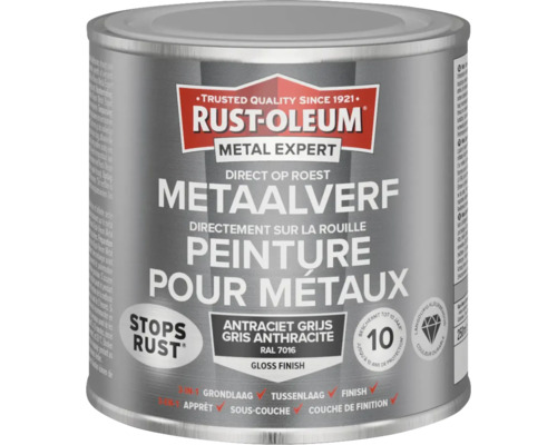 RUST-OLEUM Metal Expert Metaalverf direct op roest hoogglans waterbasis RAL 7016 antracietgrijs 250 ml