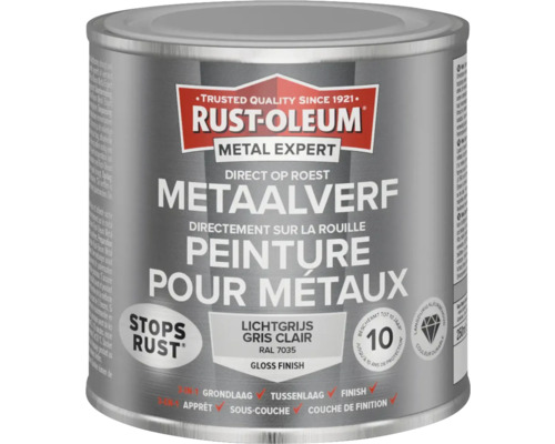 RUST-OLEUM Metal Expert Metaalverf direct op roest hoogglans waterbasis RAL 7035 lichtgrijs 250 ml