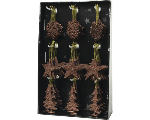 Kerstboomversiering set met sterren, sneeuwvlokken en kerstbomen