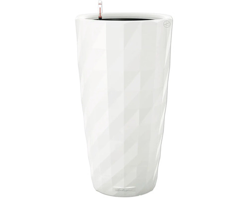 LECHUZA All-in-One Set Bloempot Premium Diamanta Kunststof wit Ø 41 cm H 77 cm Witte plantenbak met geometrisch patroon