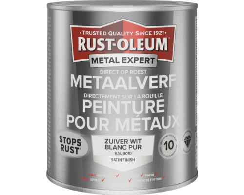 RUST-OLEUM Metal Expert Metaalverf direct op roest zijdeglans RAL 9010 wit 750 ml