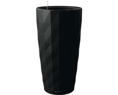 LECHUZA All-in-One Set Bloempot Premium Diamanta Kunststof zwart Ø 41 cm H 77 cm Zwarte plantenbak met geometrisch design