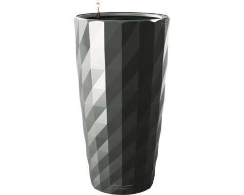 LECHUZA All-in-One Set Bloempot Premium Diamanta Kunststof grijs Ø 41 cm H 77 cm Hoge bloempot met irrigatiesysteem en geometrisch patroon