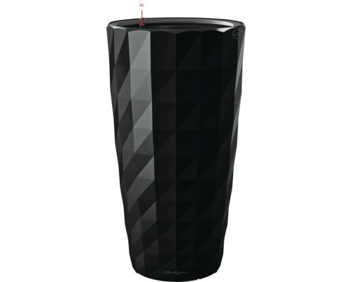 LECHUZA All-in-One Set Bloempot Premium Diamanta Kunststof zwart Ø 41 cm H 77 cm Zwarte plantenpot met geometrisch patroon