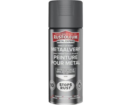 RUST-OLEUM Metal Expert Metaalverf direct op roest zijdeglans RAL 7016 antracietgrijs 400 ml
