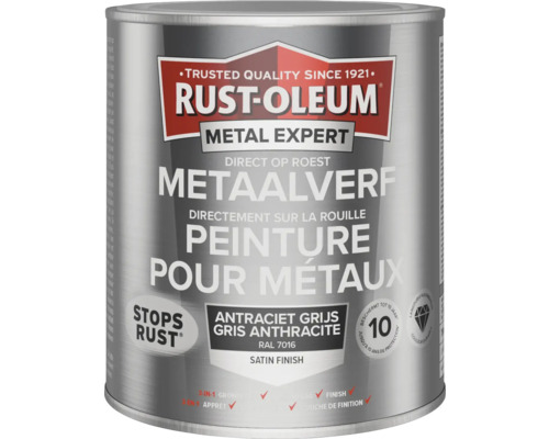 RUST-OLEUM Metal Expert Metaalverf direct op roest zijdeglans RAL 7016 antracietgrijs 750 ml