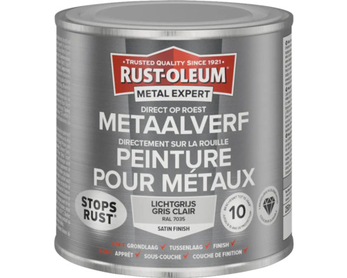 RUST-OLEUM Metal Expert Metaalverf direct op roest zijdeglans RAL 7035 lichtgrijs 250 ml
