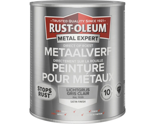 RUST-OLEUM Metal Expert Metaalverf direct op roest zijdeglans RAL 7035 lichtgrijs 750 ml