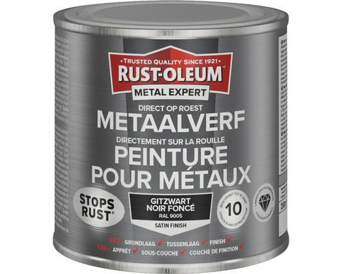 RUST-OLEUM Metal Expert Metaalverf direct op roest zijdeglans RAL 9005 antracietgrijs 250 ml