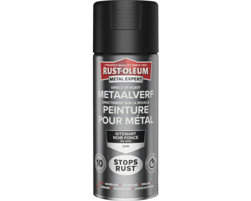RUST-OLEUM Metal Expert Metaalverf direct op roest zijdeglans RAL 9005 antracietgrijs 400 ml