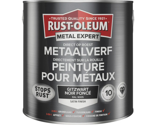 RUST-OLEUM Metal Expert Metaalverf direct op roest zijdeglans RAL 9005 gitzwart 2,5 l