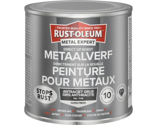 RUST-OLEUM Metal Expert Metaalverf direct op roest hoogglans RAL 7016 antracietgrijs 250 ml