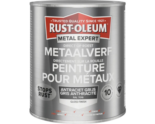 RUST-OLEUM Metal Expert Metaalverf direct op roest hoogglans RAL 7016 antracietgrijs 750 ml