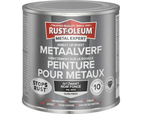 RUST-OLEUM Metal Expert Metaalverf direct op roest hoogglans RAL 9005 antracietgrijs 250 ml