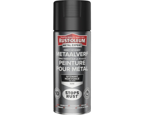 RUST-OLEUM Metal Expert Metaalverf direct op roest hoogglans RAL 9005 antracietgrijs 400 ml