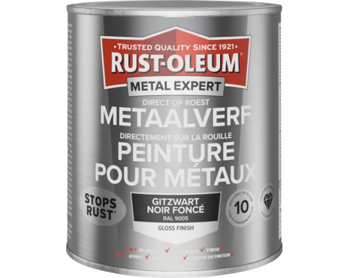 RUST-OLEUM Metal Expert Metaalverf direct op roest hoogglans RAL 9005 antracietgrijs 750 ml