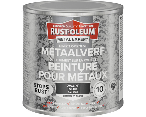 RUST-OLEUM Metal Expert Metaalverf direct op roest hamerslag zwart 250 ml