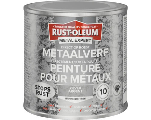 RUST-OLEUM Metal Expert Metaalverf direct op roest hamerslag zilver 250 ml