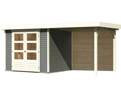 Tuinhuis met dubbele deur en overdekte veranda