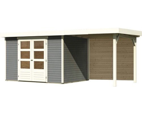 Tuinhuis met dubbele deur en aanbouw