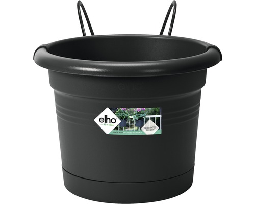 ELHO Green Basics Balkon pothouder all-in-1 Kunststof zwart Ø 26 cm H 19 cm Zwarte Elho plantenbak met ophangsysteem voor bevestiging aan het balkon