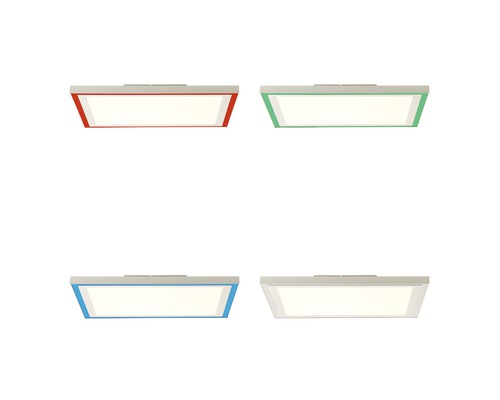 Vier LED-plafondlampen met verschillende randen