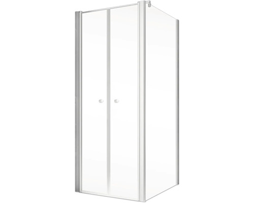 Hoekdouche met twee glazen draaideuren