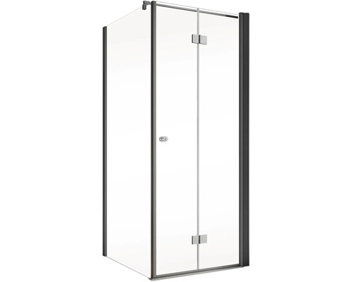 Hoekdouche met helder glas en zwart frame