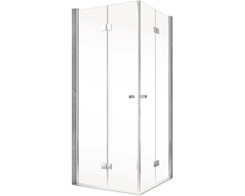 Hoekdouche met helder glas en draaipendeldeur