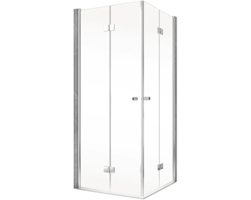 Hoekdouche met helder glas en fittingen