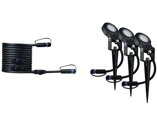 Tuinlampenset met kabel en drie ledlampen met grondspies