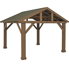 Vrijstaande houten paviljoen met metalen dak voor de tuin