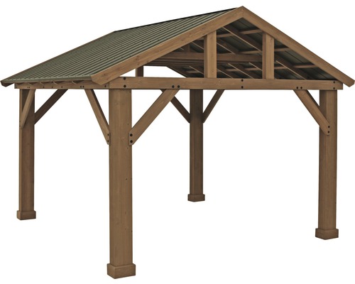 Vrijstaande houten paviljoen met metalen dak voor de tuin