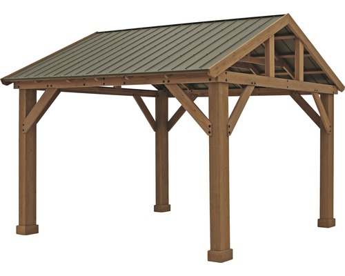 Houten paviljoen met metalen dak