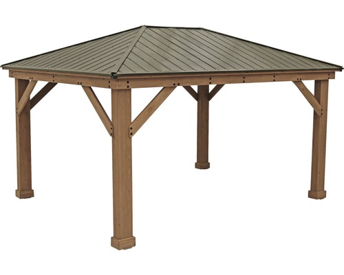 Houten tuinpaviljoen met metalen dak