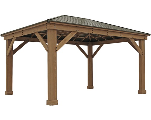 Houten tuinpaviljoen met metalen dak