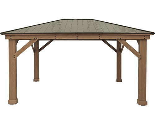 Paviljoen met metalen dak en houten frame