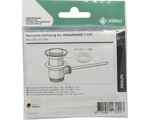 Konische afdichting voor afvoerplug 1 1/4 inch, 40 x 58 x 11 millimeter