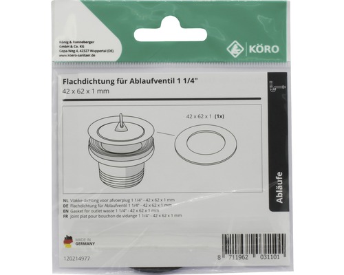 Vlakke dichting voor afvoerplug 1 1/4 inch, 42 x 62 x 1 millimeter